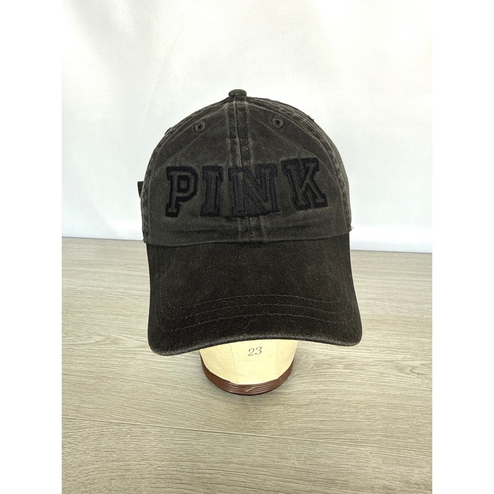 Vintage 2000s PINK Women's Black Distressed Ball‎ Cap Y2K Tonal Logo Snapback